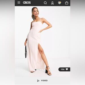 ASOS skinny strap front slit maxi dress blush